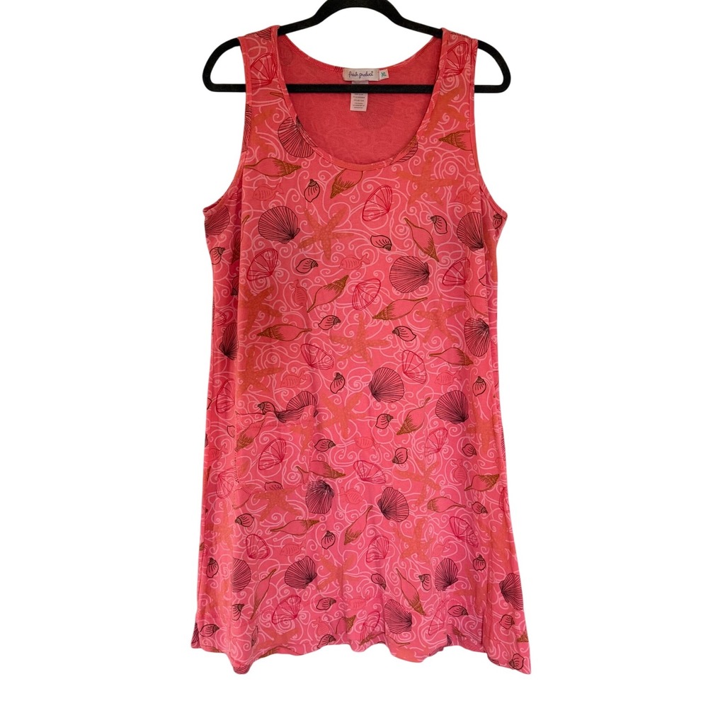 Fresh Produce Womens XL Pink Coastal Seashell Starfish Cotton Tank Dress Beach
